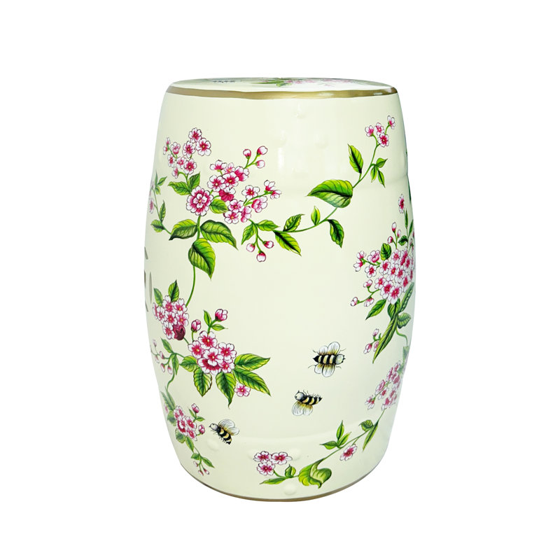 Tabouret en céramique fleur et oiseau
