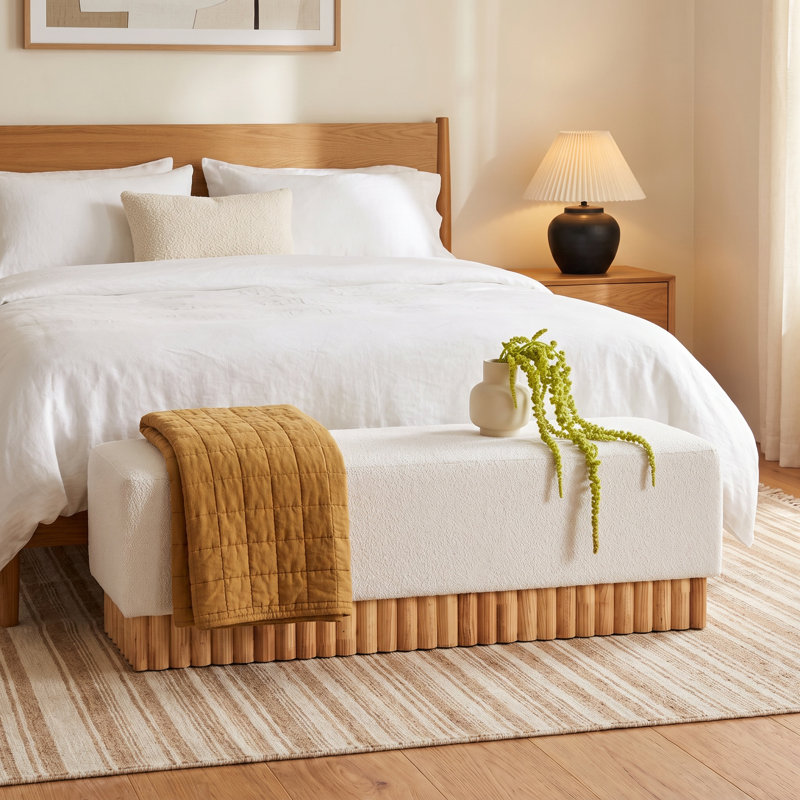 Peridot Upholstered Bench, Oak