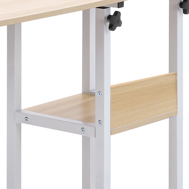 Adjustable Solid Wood Top Metal Base Computer Desk, Yellow, Yellow