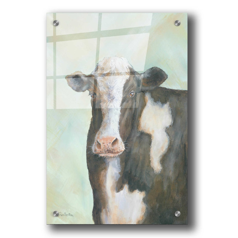 Farm Cow Acrylic Wall Art in Brown and White, 36" x 24"