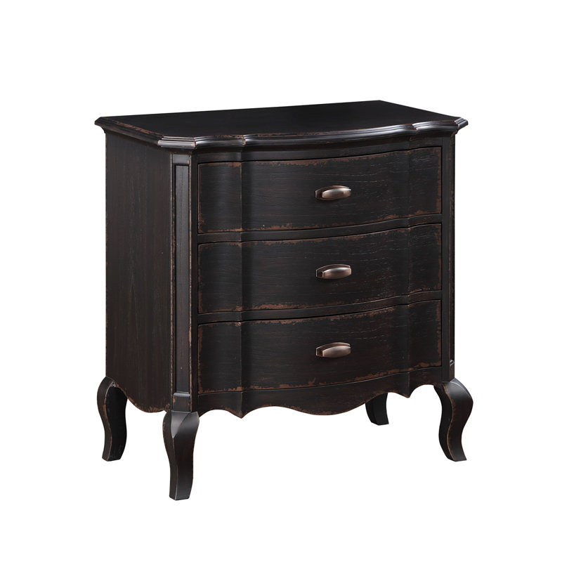 Table de chevet 3 tiroirs, Noir antique