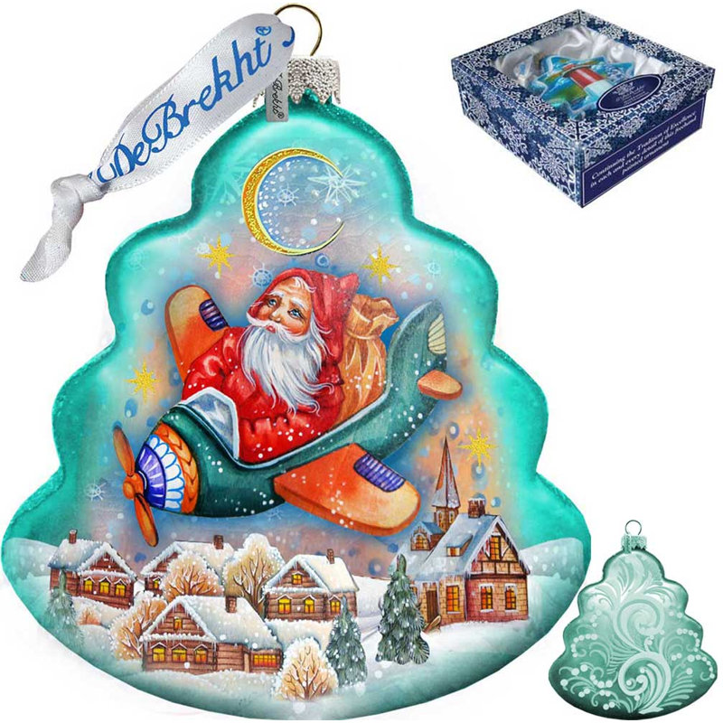 Holiday 4'' Handmade Glass Holiday Shaped Ornament, 4" H x 3.5" W x 2" D