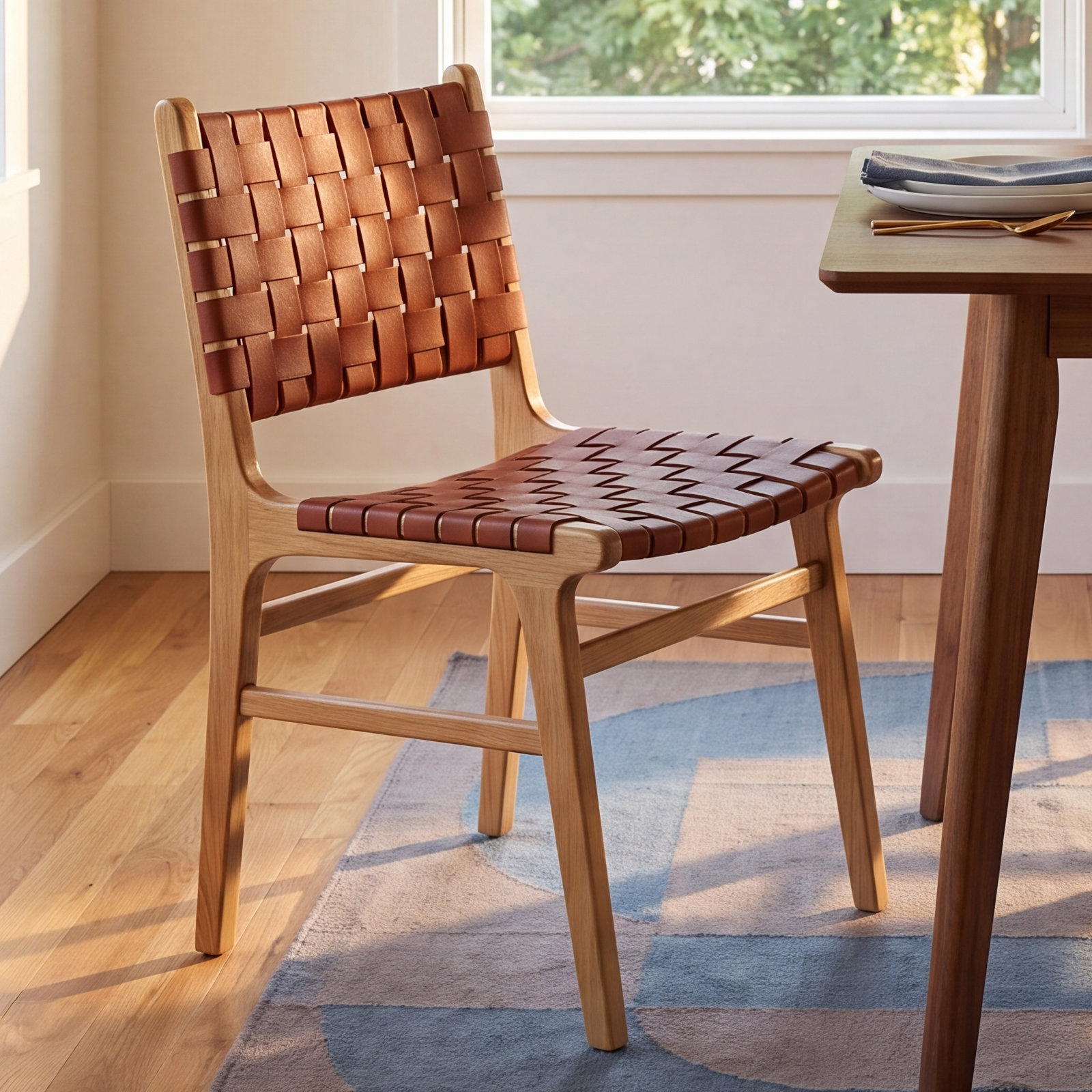 Alston Genuine Leather Dining Chair, Cognac/Natural