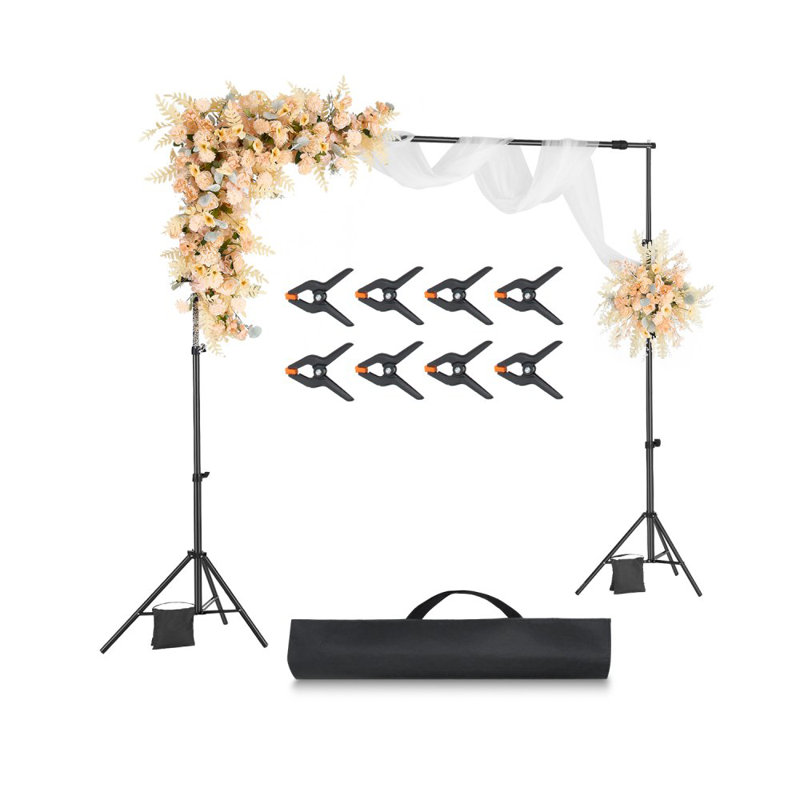Support de toile de fond, ensemble de support de toile de fond réglable de 7 pi x 10 pi, support de fond portable avec 3 barres transversales, support d'écran de projecteur robuste, pour mariage, studio photo vidéo et fête