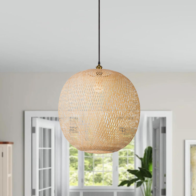 Luminaire suspendu rond en bambou tissé à la main, H 19 po x l 19 po x P 19 po