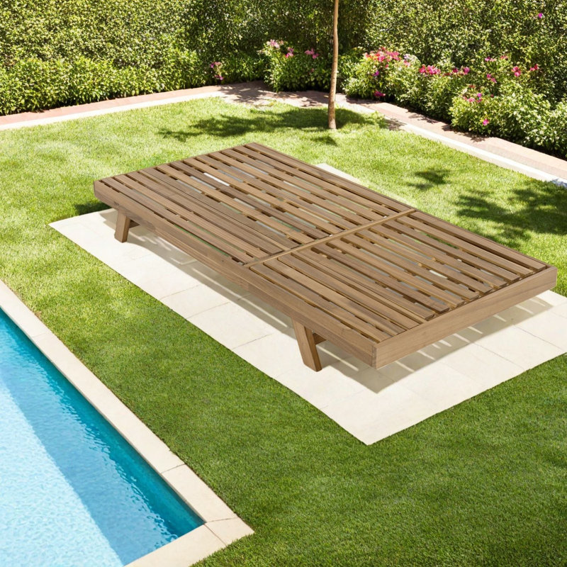 Chaise longue de patio réglable en bois d'acacia, design rustique pour jardin et piscine