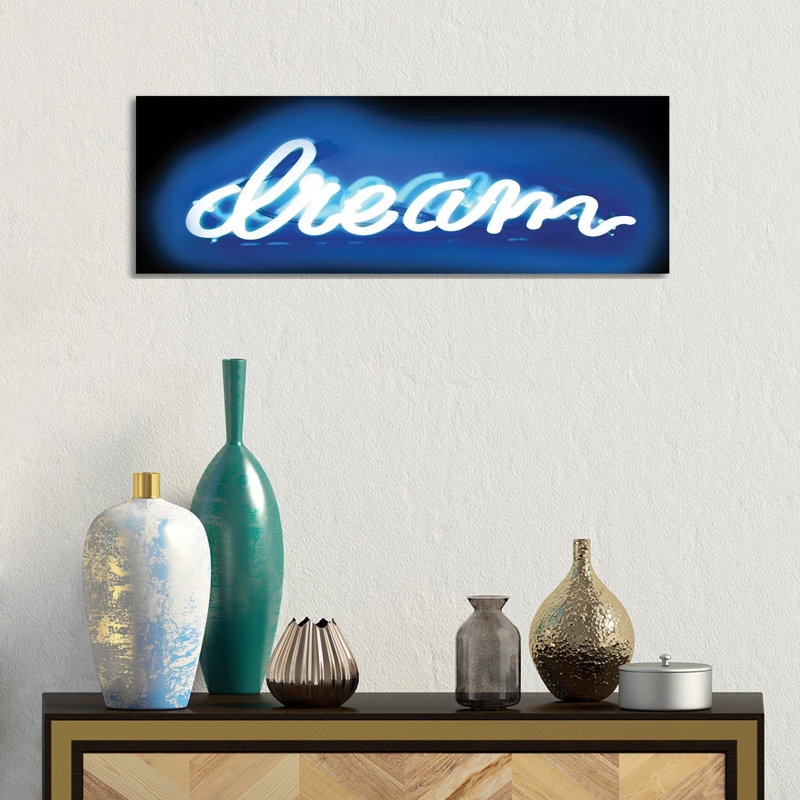 Neon Dream Blue On Black by Hailey Carr - Wrapped Canvas Gallery-Wrapped Canvas Giclée, 30.48 cm H x 91.44 cm W x 1.91 cm D