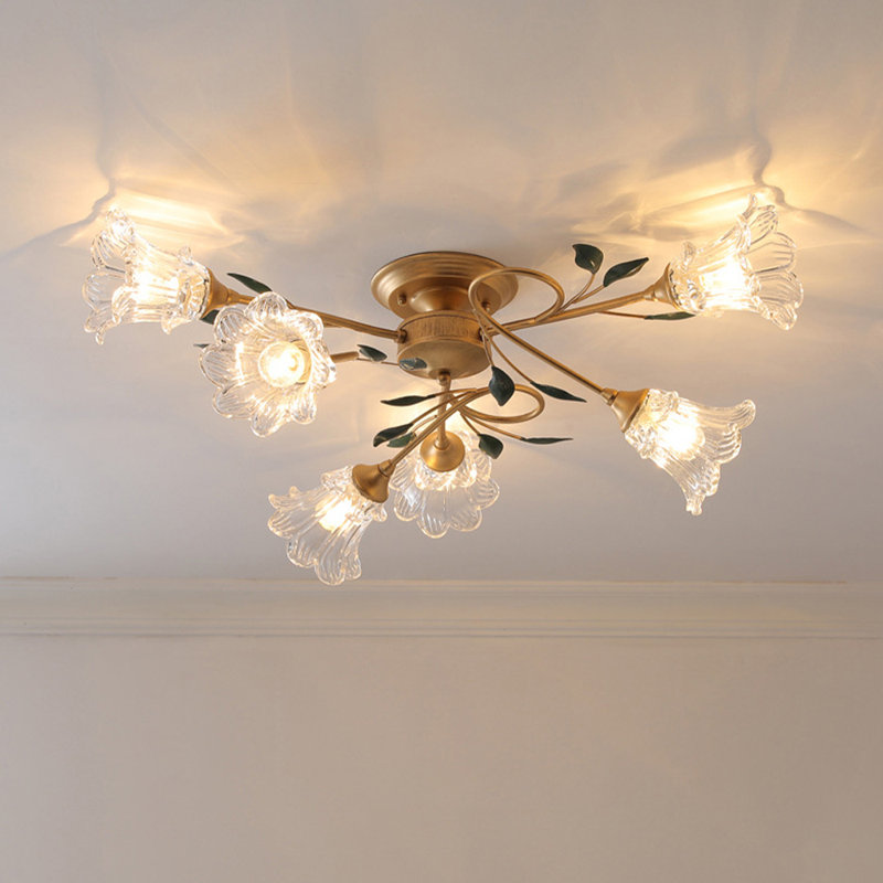 Plafonnier semi-encastré lustre fleur en verre Spoutnik 6 lumières