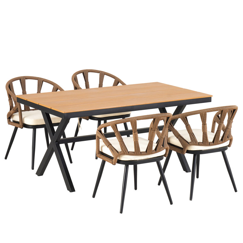 Mobilier d'extérieur extraordinaire avec chaises en PE et table en plastique en bois, Brun