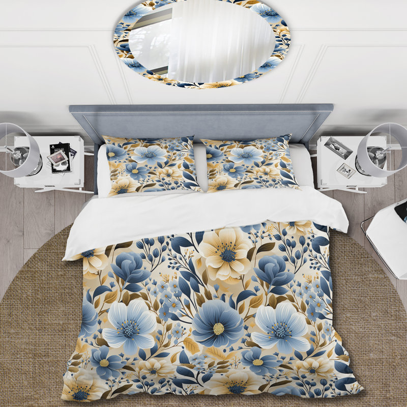 Blue & Ivory Coastal Dreams Floral Pattern - Ensemble de housse de couette floral
