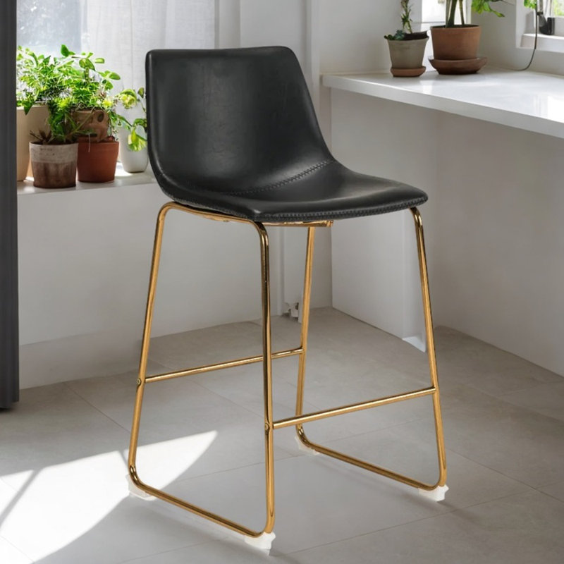 Tabourets de comptoir avec cadre doré, Velours noir