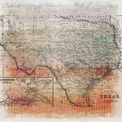 « texas map » par parvez taj,, impression sur toile tendue