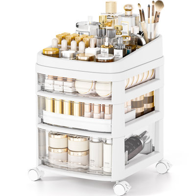 Clear Plastic Drawer Organizers Utility Cart,3 Drawer Storage Organizer Rolling Makeup Organizer Cart-Drawers Cosmetic Storage Rolling Cart
