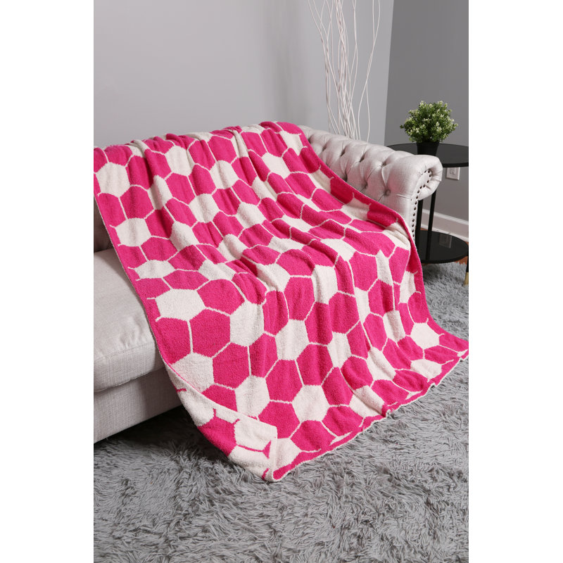 Jeté de luxe à motif ballon de soccer , Fuchsia