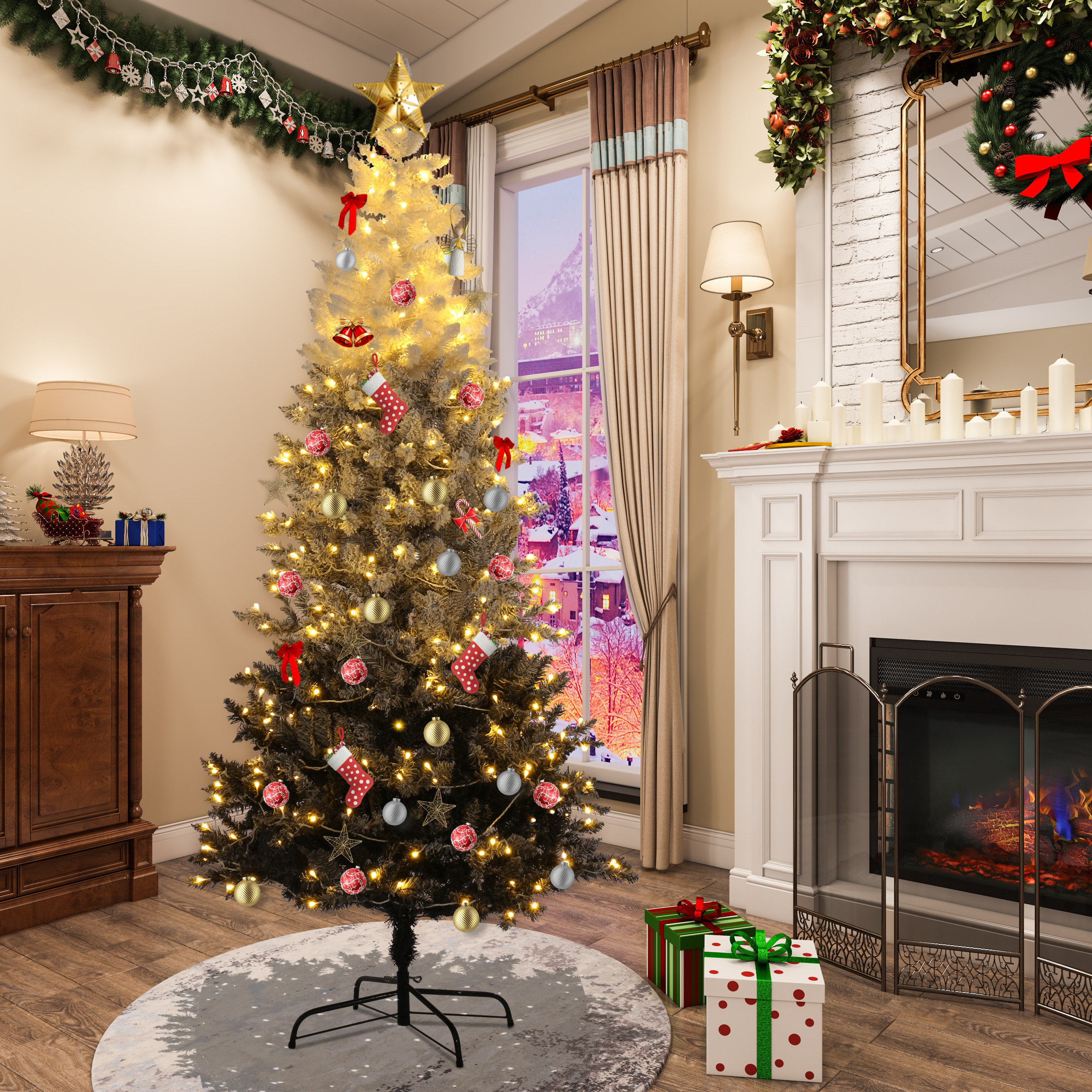 The Twillery Co. 7.5 Ft Snow Flocking White/Black Fir Artificial