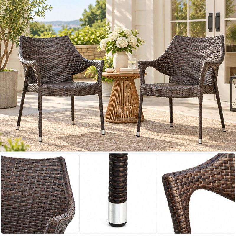 Chaises de patio d'extérieur en résine tressée, en rotin PE résistant aux intempéries, ensemble de 4, brun