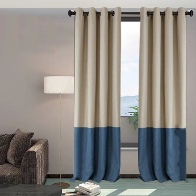 Color-Block Blackout Window Curtain, Single Panel Polyester Blackout Sliding Panel