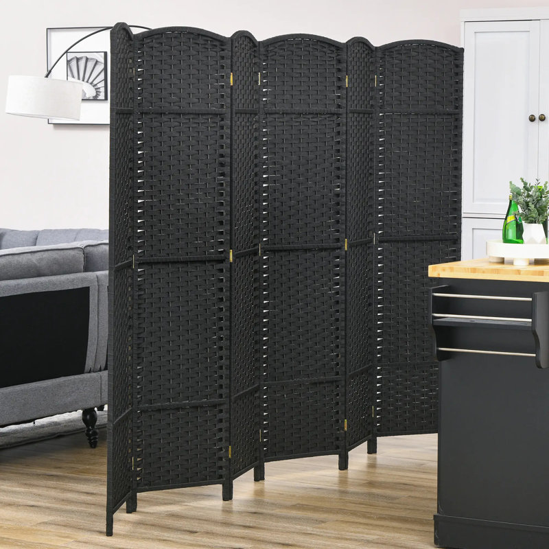170cm H Solid Wood Folding Room Divider, 6, Black
