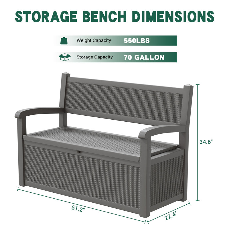 Banc de rangement pour terrasse 70 gallons, Gris