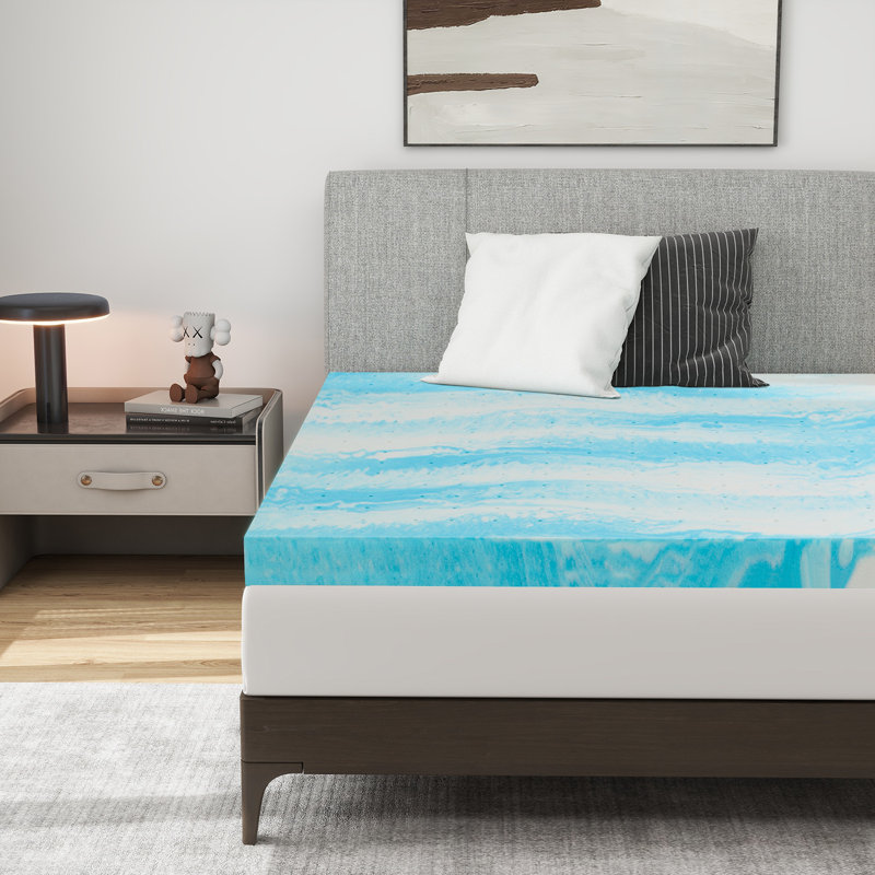 Bothwell Alwyn Home Mattress Topper Full - 3 Inch Memory Foam Cooling Gel Swirl Infused Bed Topper for Back Pain,, Queen, 4"