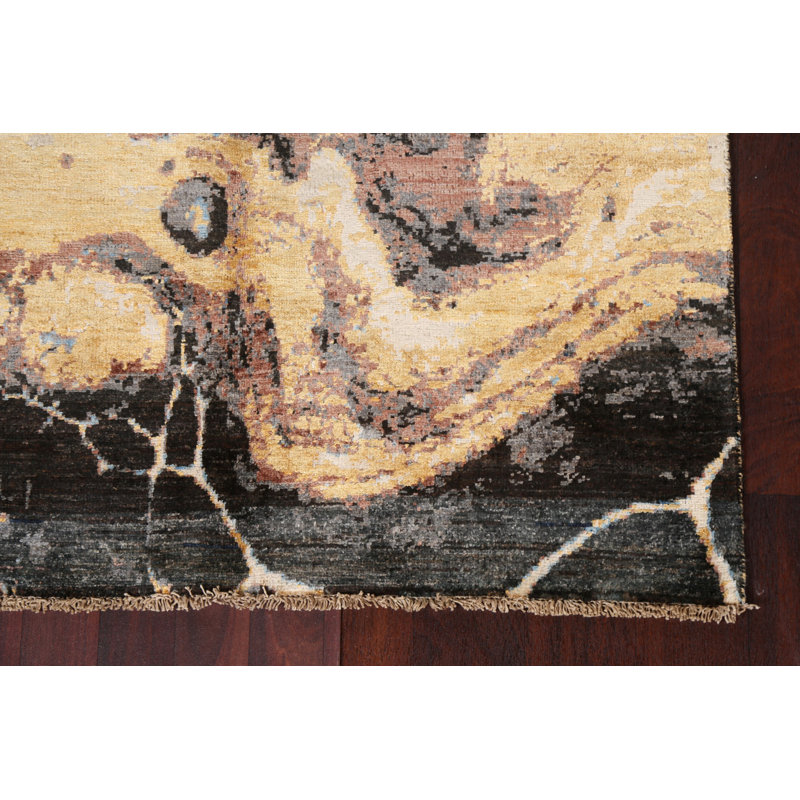 Vegetable Dye Abstract Wool Area Rug 4x6