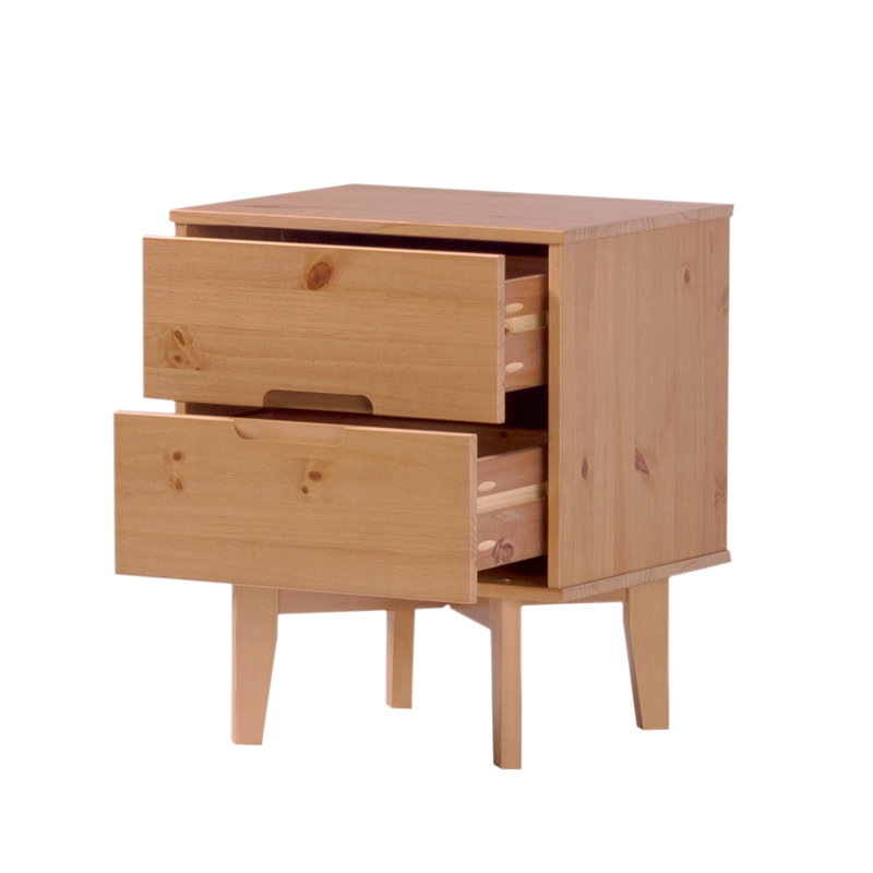 Table de chevet 2 tiroirs, Pin naturel