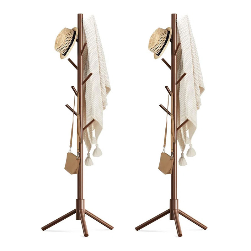 Solid Wood Freestanding 8 - Hook Coat Rack, 3 Height Options (Set Of 2), Brown