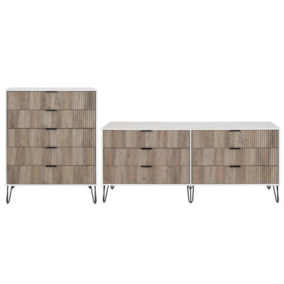 Dumbo 2-Piece Modern Bedroom Set with Double Dresser and Chest in Rustic Gray and White