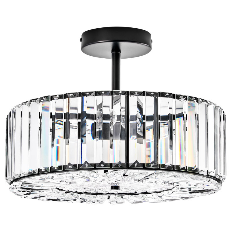 4-Light Crystal Semi Flush Mount Ceiling Light, Matte Black