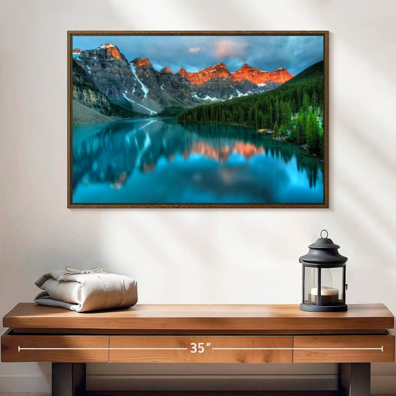 Tranquil Moraine Lake, 25 po x 17 po, Cadre flottant en noyer