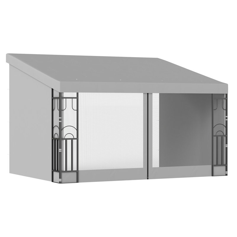 Pavillon de jardin mural 10 'x 13' avec rideaux et filets, Gris clair