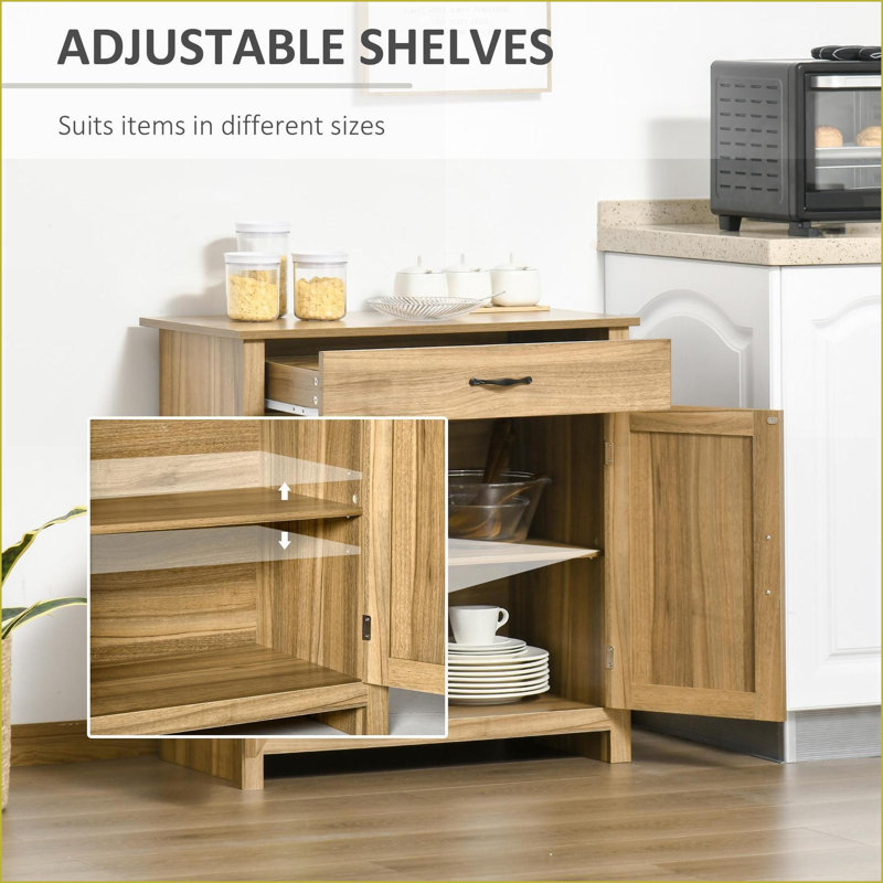 Sideboard Farmhouse Buffet Cabinet with Barn Doors, Drawer &amp; Adjustable Shelf, Natural Wood | MDF | Particleboard