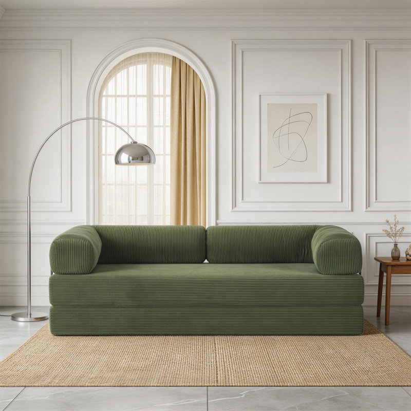 Canapé-lit rembourré convertible en velours côtelé à compression sans os - canapé de plancher pliable sans assemblage, Vert