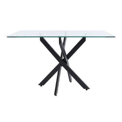 Table de salle à manger rectangulaire, table de salle à manger en verre de 47,24 po avec pieds en métal, table de cuisine moderne pour la maison, salle à manger