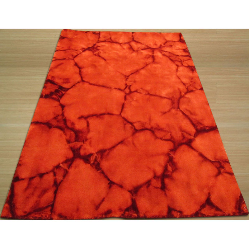 Stylish and Durable Luthersville Hand Knotted Modern Abstract Wool Indoor Red Rectangle Area Rugs, Rectangle 3' x 5'