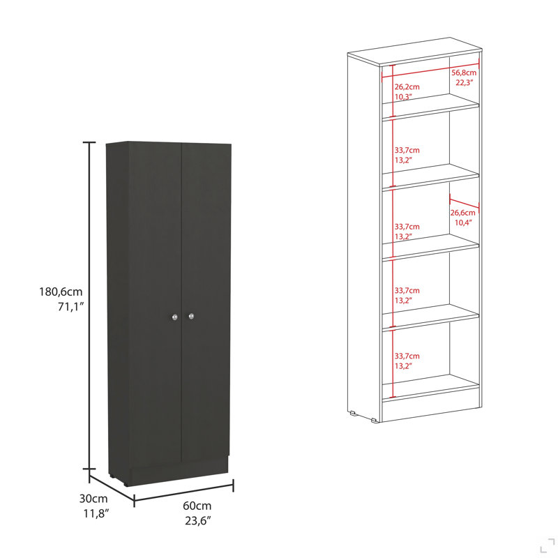 Armoire garde-manger multi-rangement, cinq tablettes, armoire double porte - noir, Noir
