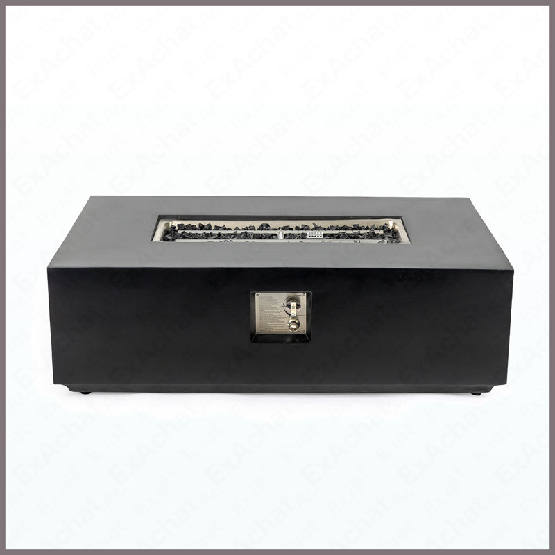 Rectangular Concrete Propane Fire Pit Table 40000 BTU For Outdoor Patio Garden Backyard, Charcoal