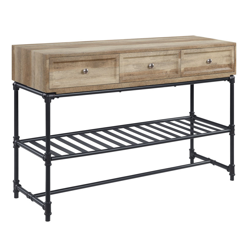 Table élégante avec finition chêne et support en métal robuste