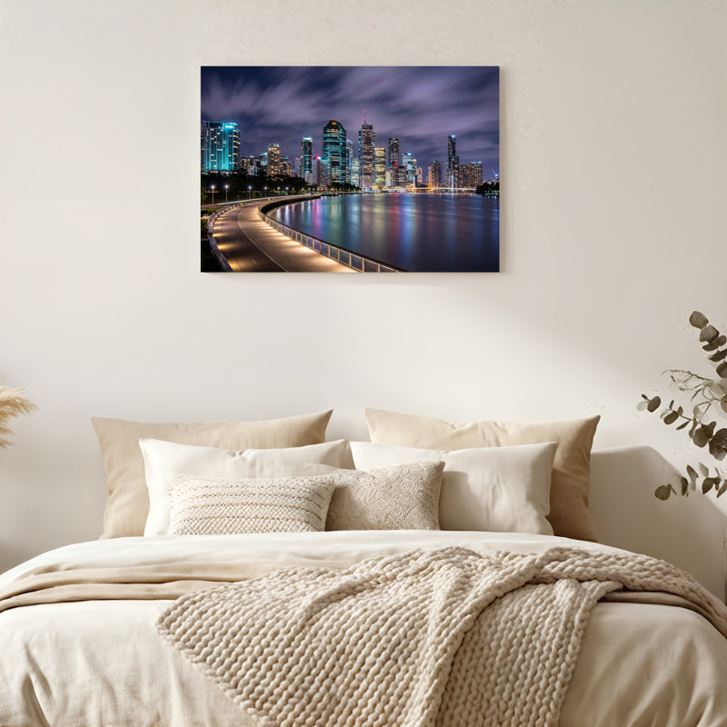 «Gallery Wrap», art mural sur toile pour le salon, la chambre à coucher, le bureau ou le vestibule - décoration murale décorative avec nuit de la ville