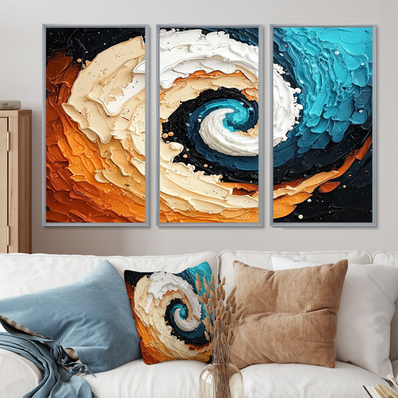«Abstract Galactic Spiral Convergence I», ensemble d'art mural abstrait à vagues modernes, H 28 po x l 36 po, Argent argent