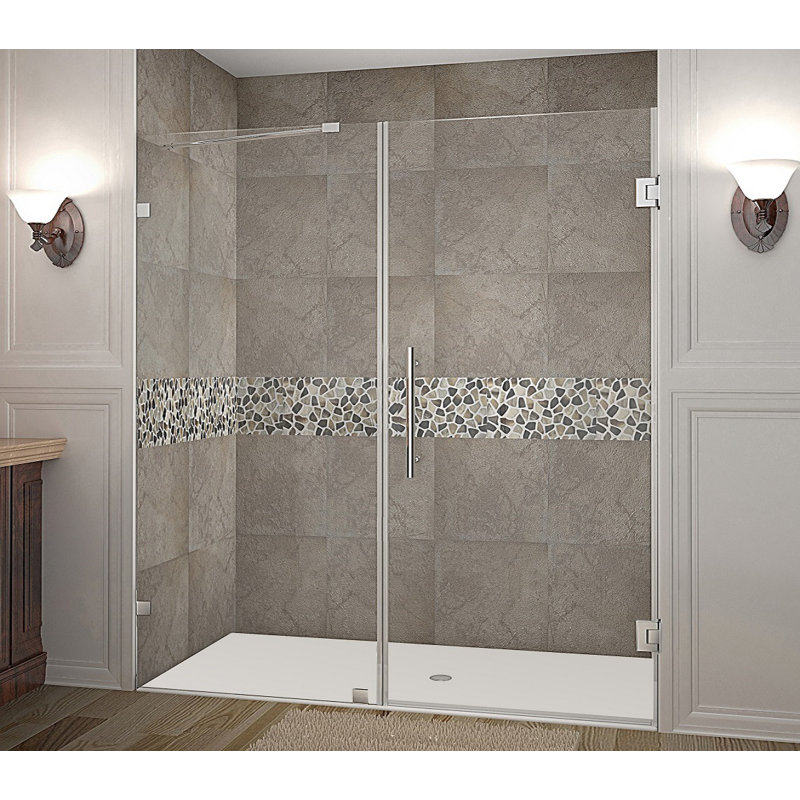 Nautis 74" H Hinged Frameless Shower Door, Stainless Steel