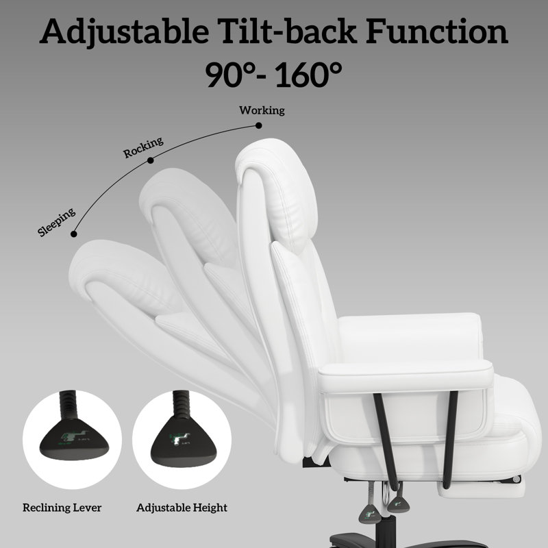 Cumbie Big and Tall Office Chair, Executive Chair with Wide Seat and Arms, Computer Chair Home Office, White