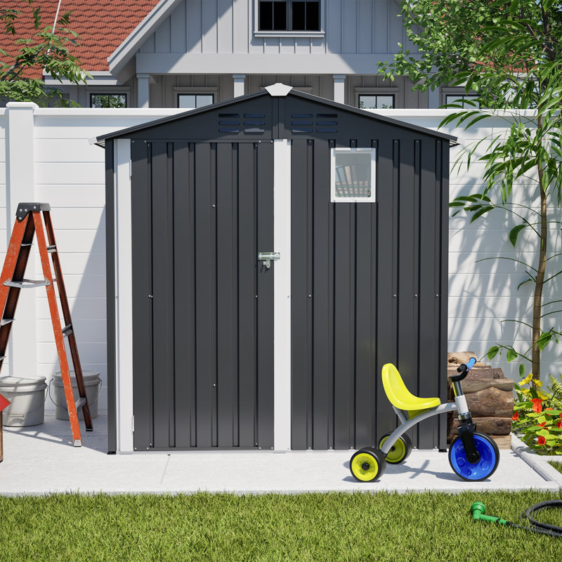 [Remise de rangement extérieure en métal noir 6 pi x 4 pi] - Remise à outils polyvalente en métal | Idéal pour le rangement dans la cour, le jardin, le patio et la pelouse