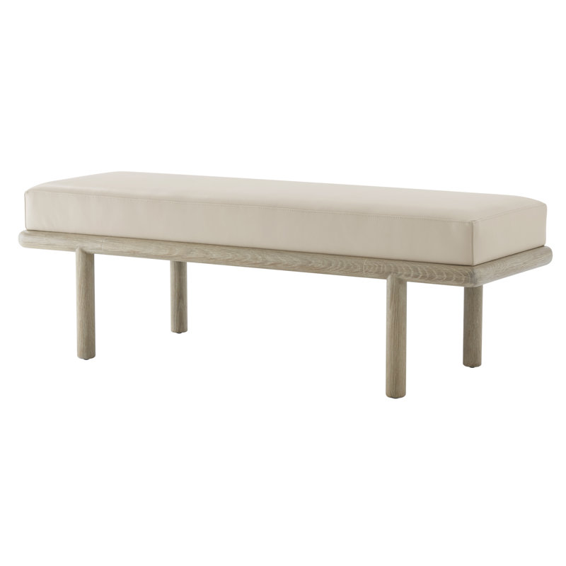 Repose Genuine Leather Upholstered Bench, Gray Oak