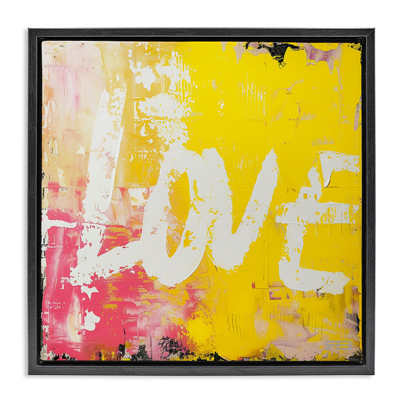 Art mural urbain sur toile flottante, "Urban love" par RB, Cadre flottant noir de jais, H 18 po x l 18 po