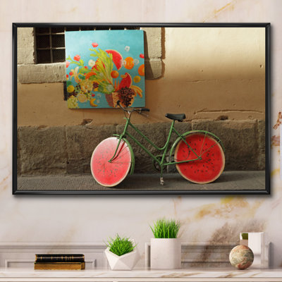 Retro Watermelon Bicycle - reproduction de cadre flottant sur toile