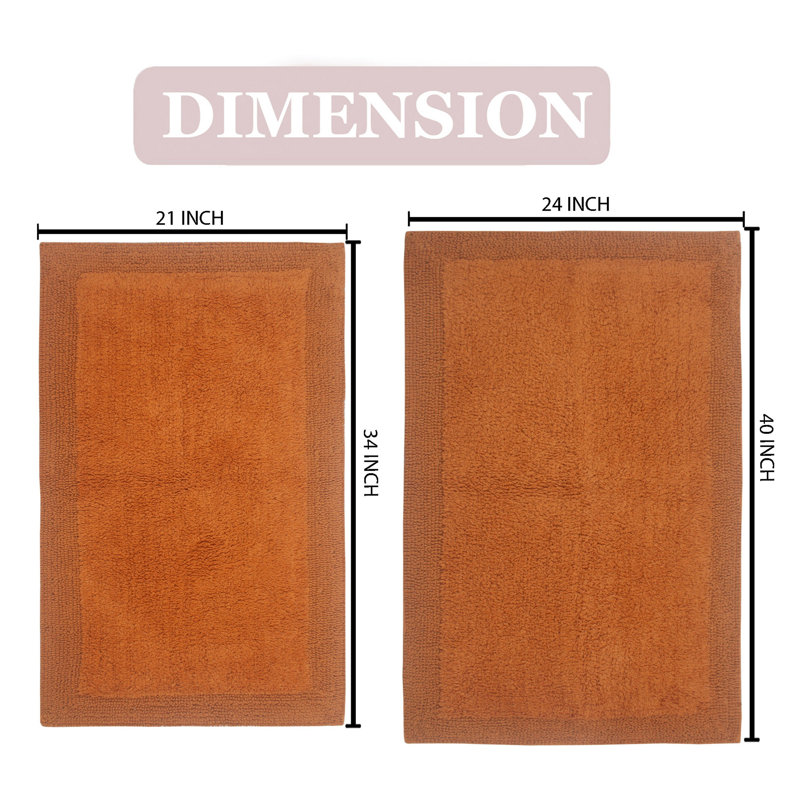 Tapis de bain luxueux 100% coton (ensemble de 2) réversible, Terre cuite, Ensemble de 2 pièces (24 po x 40 po, 21 po x 34 p