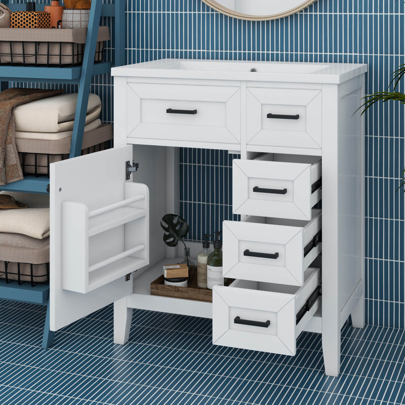 Meuble-lavabo de 30 po sans lavabo supérieur, base d'armoire seulement, armoire de rangement de salle de bain avec 3 tiroirs, une porte avec tablette