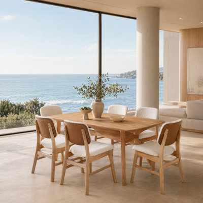 Aria 7-Piece Solid Wood Dining Set with Sculpted Legs and Upholstered Curved Back Chairs