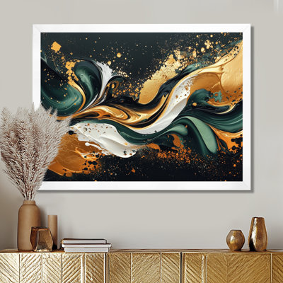 «Gold Green Temporal Fluidité II», art abstrait à l'encre liquide